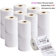 20 Rolls 4×6 Direct Thermal Shipping Labels For Zebra ZP450 Eltron 2844 450/Roll
