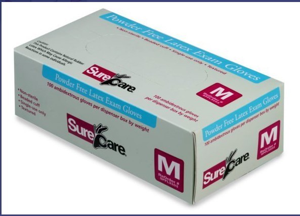SureCare Latex Exam Gloves Powder Free 6 Mil White Textured Disposable 500/Case