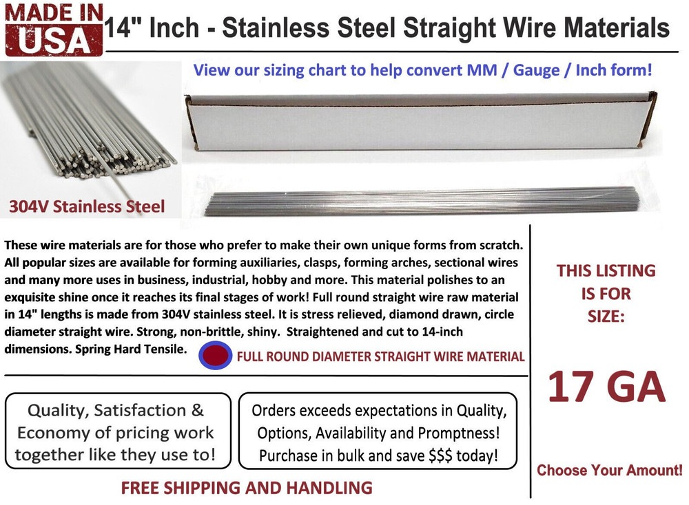 14 inch FULL ROUND Dental Stainless Steel Clasp Wire – 17 (GA) Gauge -100 Pieces