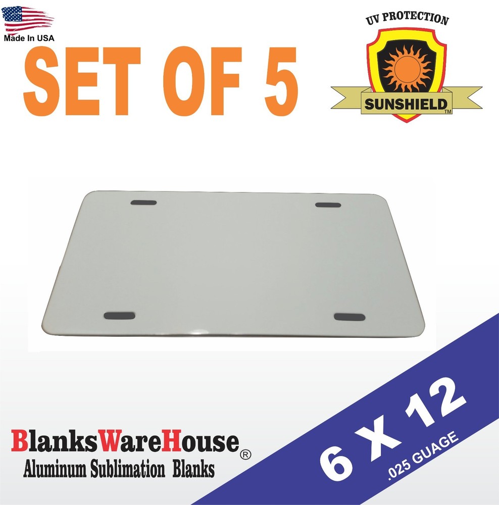 5 Pieces ALUMINUM LICENSE PLATE SUBLIMATION BLANKS 6″ x 12″ / NEW BEST QUALITY