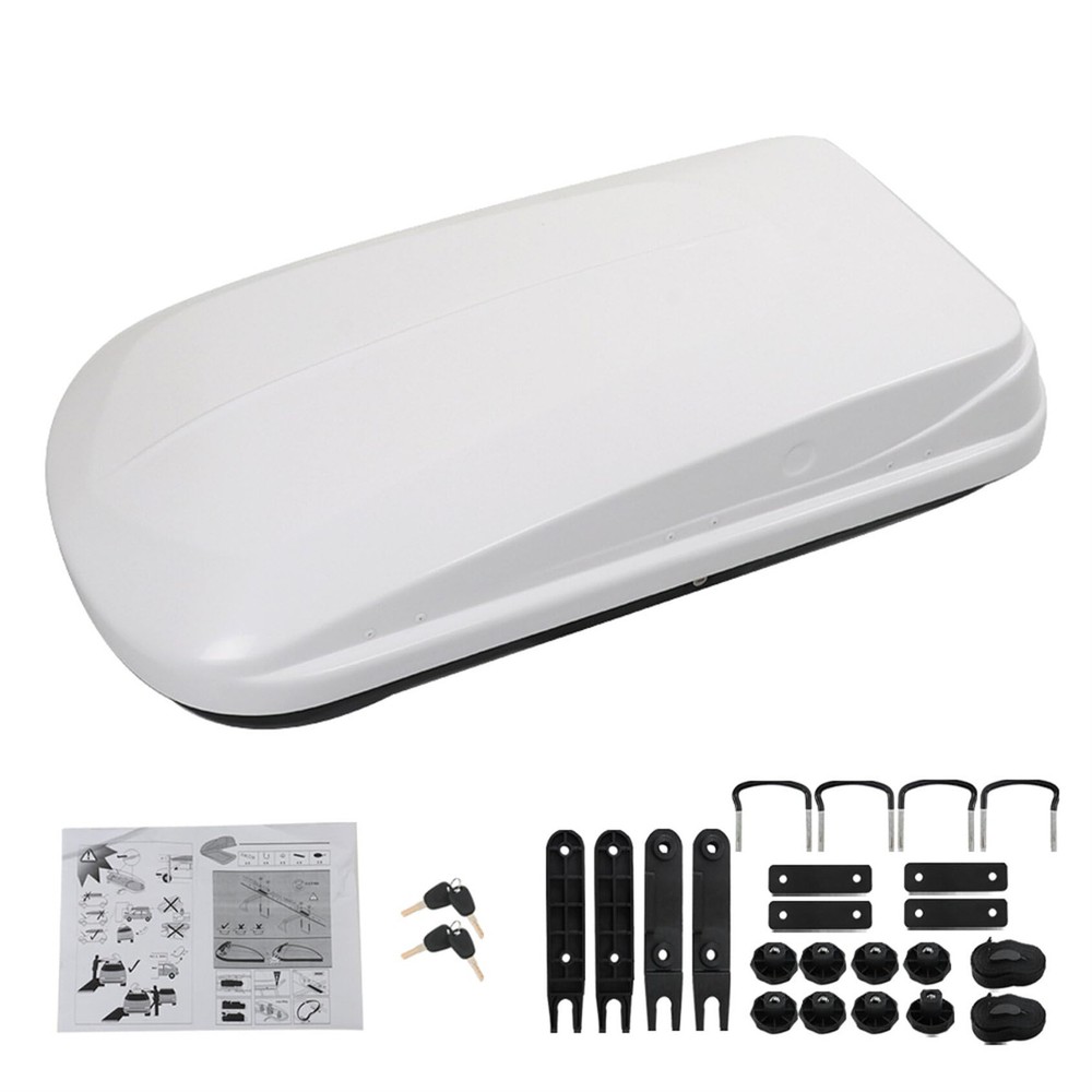 14 Cubic Feet Rooftop Cargo Box White Dual Side Opening with Lock Keys