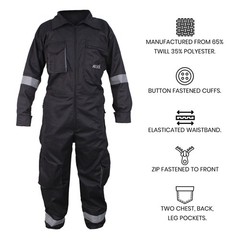 Black Work Wear Men’s Overalls Boiler Suit Coveralls Mechanics Protective
