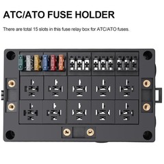 12V Fuse Relay Box, 10 Slots Relay Holder 15 Slots ATC/ATO Fuse Holder, Universa