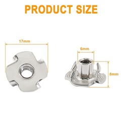 Litoexpe 50 Pcs M5 x 8mm T-Nuts, Stainless Steel Four Pronged Tee Nut for Wood,