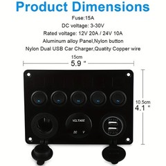 5-Switch 12V Electrical Panel – Voltmeter, Dual USB for RV, Truck & Boat