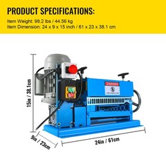 Electric Wire Stripping Machine 1.5-38mm Cable Stripper 0.06″-1.5″ 1/2HP