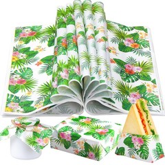 100 Sheets Hawaiian Tropical Palm Leaves Wax Paper Summer Floral Food Wrap BBQ