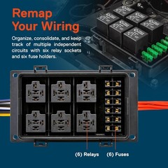 Waterproof 12V Fuse Relay Box Block Kit W/Pre-Wired Harness [12 & 16AWG] 6 Gang