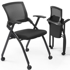 2 Pack Foldable Office Chair with Wheels & Armrest Stackable Conference Room US