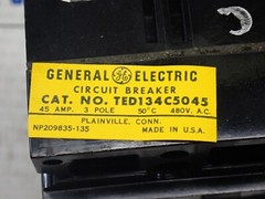 New General Electric TED134C5045 3 Pole 45 Amp 480 Volt Circuit Breaker 50°C