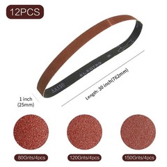 12 Pcs 1×30 Sanding Belts Aluminum Oxide 80 120 150 Grits for Sander
