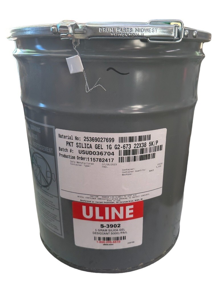 (5000/Pail) ULINE Silica Gel Desiccants 1-Gram Size Packets 5-Gallon Pail S-3902