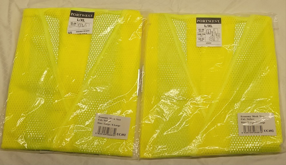 2 Portwest UC492 Economy Hi-Vis Reflective Cooling Mesh Safety Work Vest L/XL