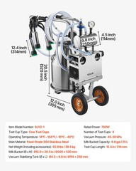 VEVOR Electric Cow Milking Machine Milker Machine 6.6 Gal / 25 L Bucket for Cows