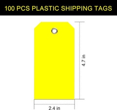 100Pcs Yellow Plastic Shipping Tags with Wire Waterproof ID Inventory Labels