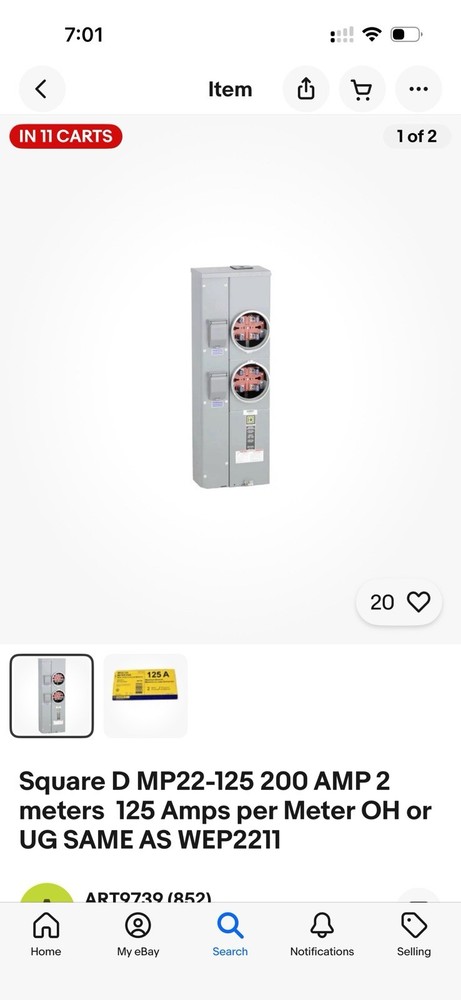 Square D 2-Gang Meter Channel MPR22-125 MPR221125 MP 125Amp 2-Socket