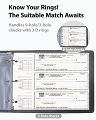 Compact 3-Ring Check Binder for Deskbook Checks, Vegan Leather Cover, 9″x11.25