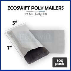 100 5 x 7 EcoSwift White Poly Mailers Shipping Envelopes Self Seal Bags 1.7 MIL