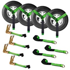 USA 4 Pack 2″ x10′ Side Mount Wheel Net Tie Down Ratchet w/Flat Hook Lasso Strap