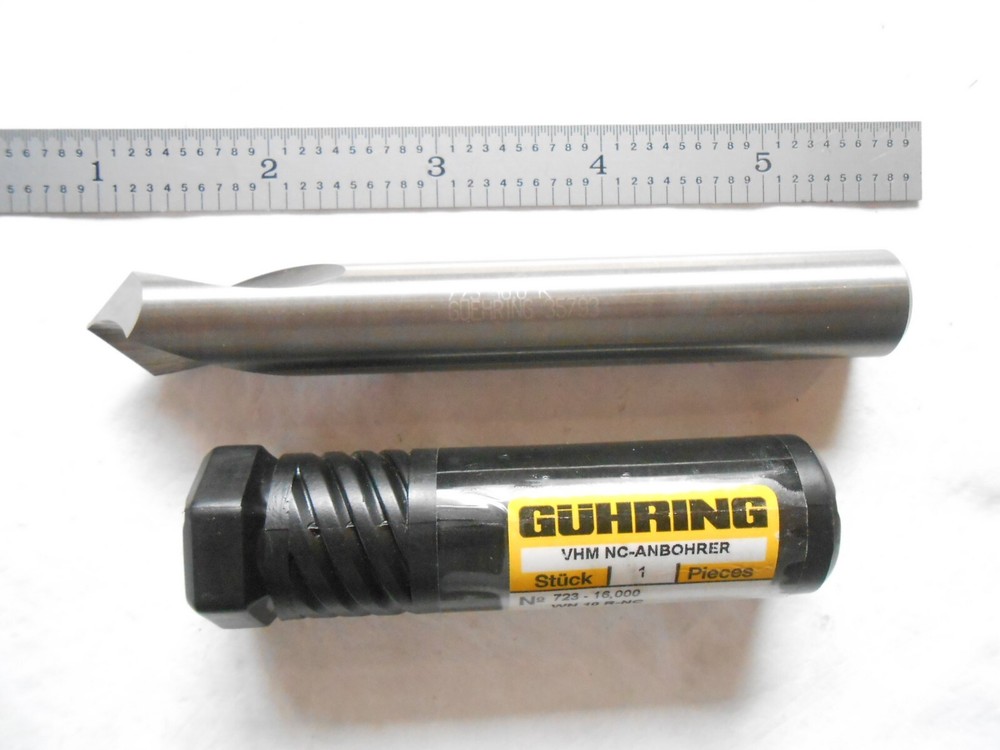 NEW GUHRING SOLID CARBIDE SPOTTING DRILL 16MM DIA. X 37.5MM FL X 115MM L X 90DEG