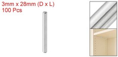 100Pcs 3mm x 28mm Dowel Pins 304 Stainless Steel Shelf Support Peg Pin Silver