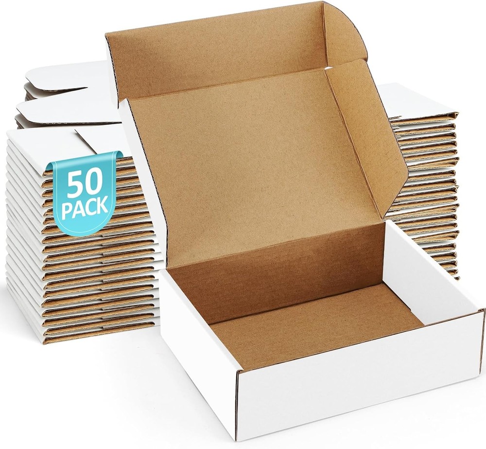 50 Pack 7X5X2 Small Shipping Boxes White Corrugated Cardboard Packaging