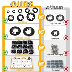 500PCS Internal Tooth Star Lock Washers Assortment Kit, Carbon Steel Black