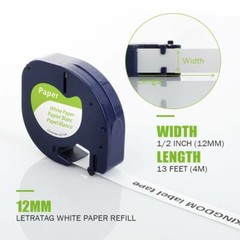 5 Pack Replace DYMO LetraTag Refills 91330 10697 White Paper Label Tape 12mm 4m