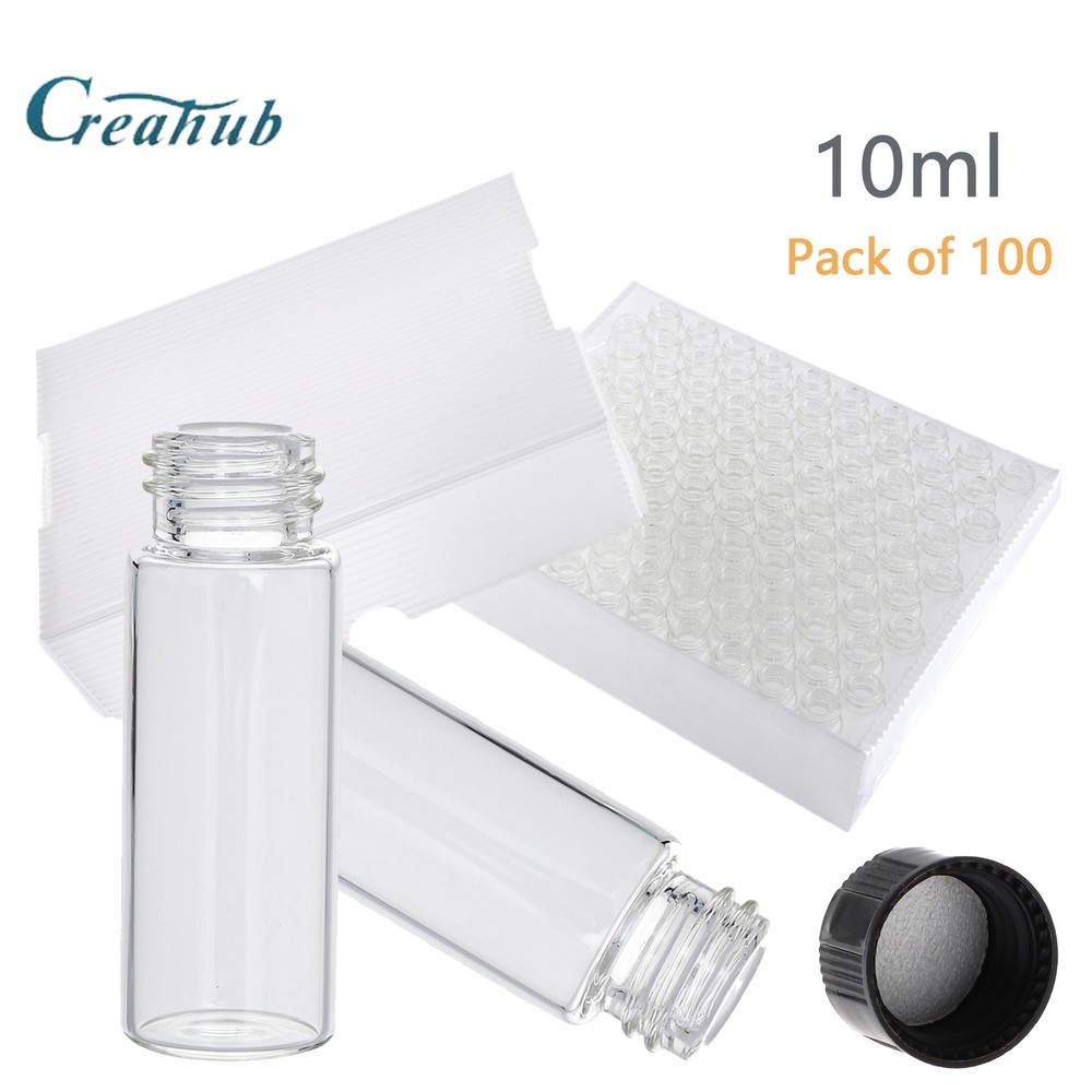 100pcs 10ml Glass Vials with Screw Caps Clear Sample Vials Liquid Sampling Vial
