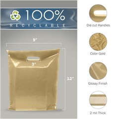 Gold Merchandise Plastic Shopping Bags – 100 Pack 9″ x 12″ with 2 mil Thick -…