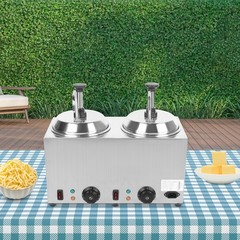 1600W 2L Stainless Steel Hot Fudge Warmer Cheese Sauce Warmer Dispenser w/2 Pump