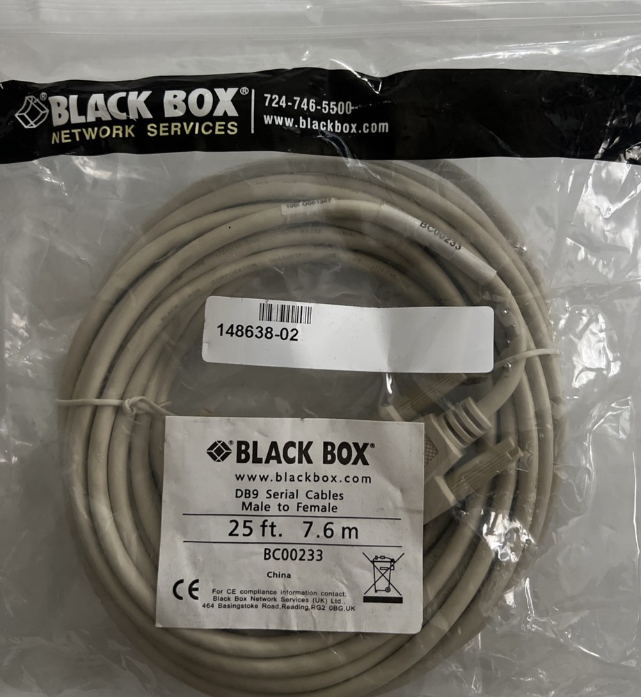 BLACK BOX BC00233 DB9 SERIAL CABLE MALE TO FEMALE 25-FT. 7.6M NEW
