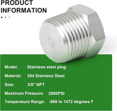 5PCS Stainless Steel Outer Hex Thread Socket Pipe Plug Fitting 3/8″ NPT Male