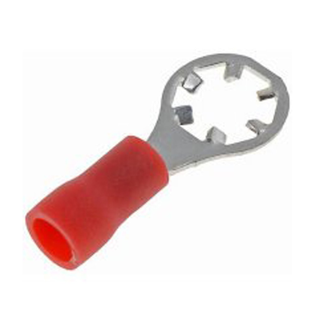 100 Pack Vinyl Insulated Red Star Locking Ring Terminal 22-18 Gauge #10 Stud USA