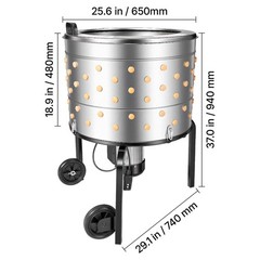 Uimoso 25.6″ Electric Poultry Plucker Machine 1200W, 275RPM, 158 Fingers, Wheels