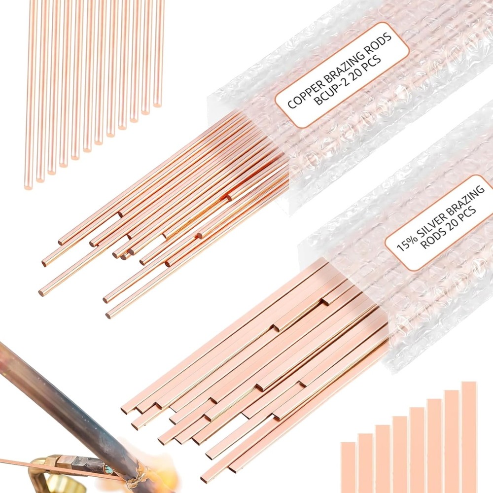 40 Sticks 15% Silver Brazing Rods – Flat Phos Copper Welding Rods for HVAC, Air