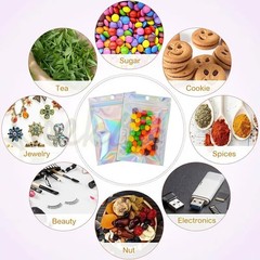 100 Holographic Mylar Foil Bags Smell Proof Resealable Clear Zip Lock Pouch Food