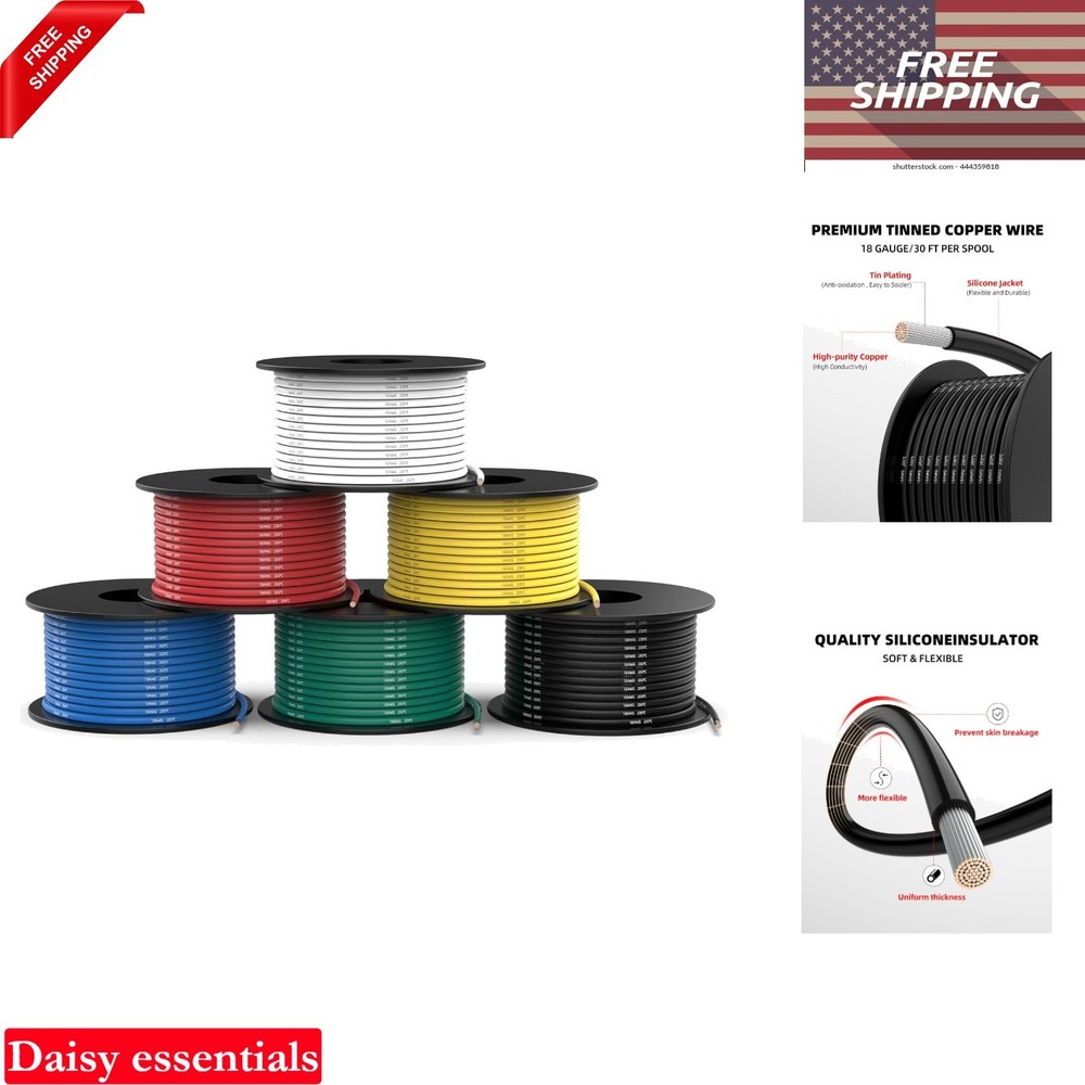 18 Gauge Silicone Wire Kit 180ft 6 Colors High Temp Copper for DIY Automotive