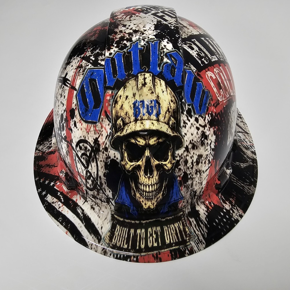 full brim hard hat custom hydro dipped IN BLUE COLLAR OUTLAW BUILT TO GET DIRTY