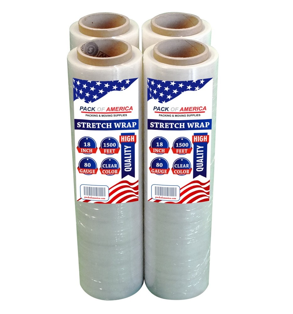 Pack Of America Stretch Wrap Clear – 18″ x 1500 Feet x 80 Gauge, 4 Rolls