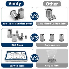 Stainless Steel Rivet Nut Assortment SAE Rivnut Kit 220 Pcs