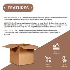 25 Multi-Depth Corrugated Boxes – 16 x 12 x 12, Brown ECT-32