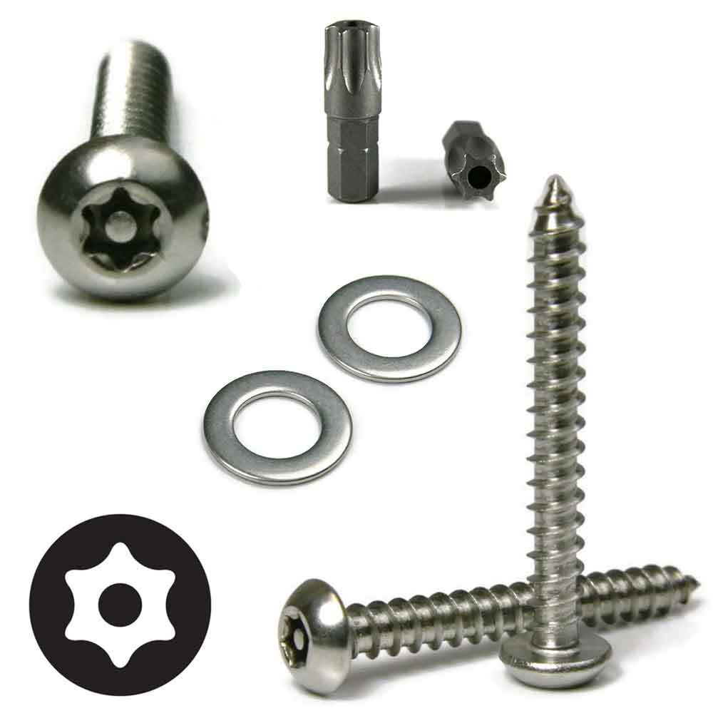 Anti Theft License Plate Screw Kit Stainless Steel Tamper Proof Torx Button Head