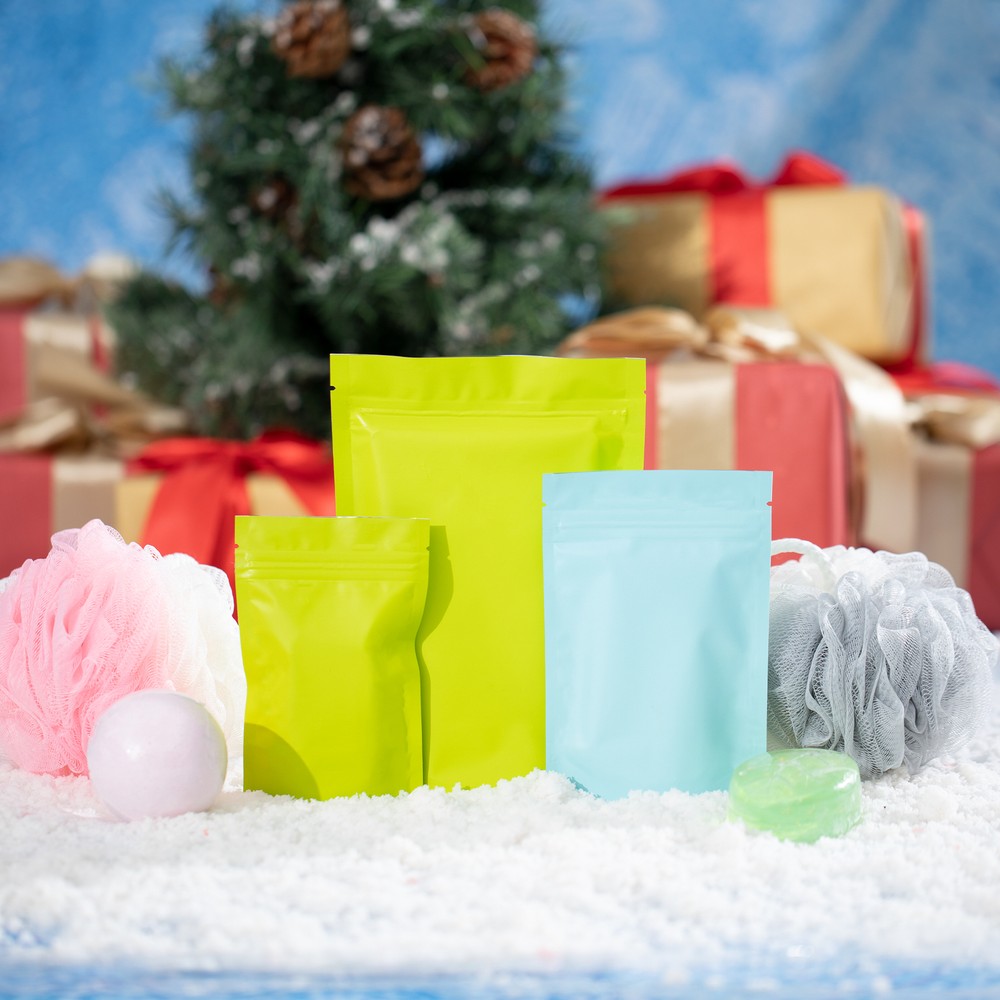 Various Sizes Matte Clear Front Color Back Foil Mylar Flat Zip Lock Bag Xmas