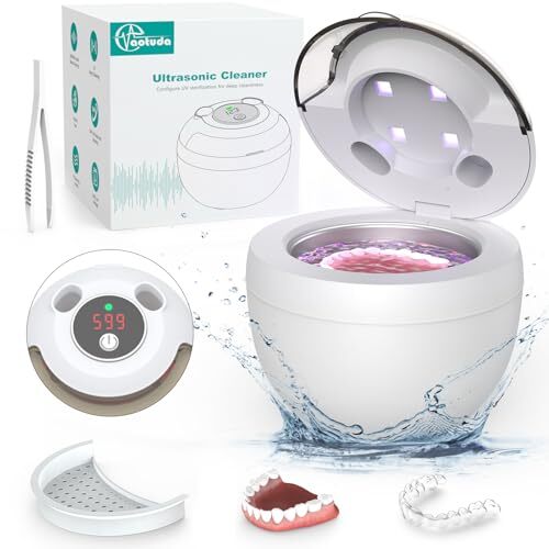 AOTUDA 45KHZ ULTRASONIC RETAINER CLEANER MACHINE 200ML DENTURE – WHITE