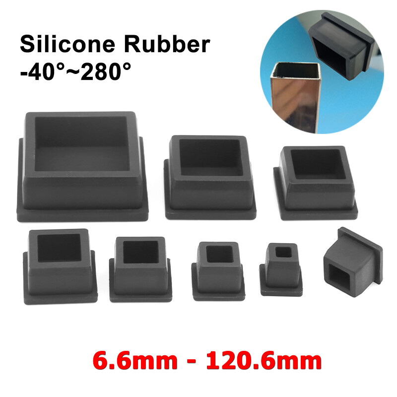 Silicone Rubber Square Hole Plugs Tube Inserts Bungs Stopper Black 6.6-120.6mm