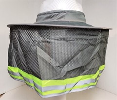GRAY Hard Hat Sun Shade Visor Full Brim Mesh Neck HI VIS REFLECTIVE STRIPE