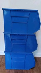 Lot Of 3 Akro-Mils 30270 Blue Hang/Stack Storage Bins Plastic; 18″X 16 1/2″X 11″