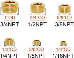 Brass Hex Counter Sunk Plug 1/16″ 1/8″ 1/4″ 3/8″ 1/2″ 3/4″ NPT
