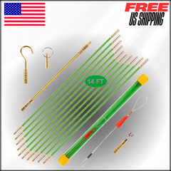 14′ Wire Fishing Tool Fish Tape Cable Rods, Green Wire Puller with 5 Attachments